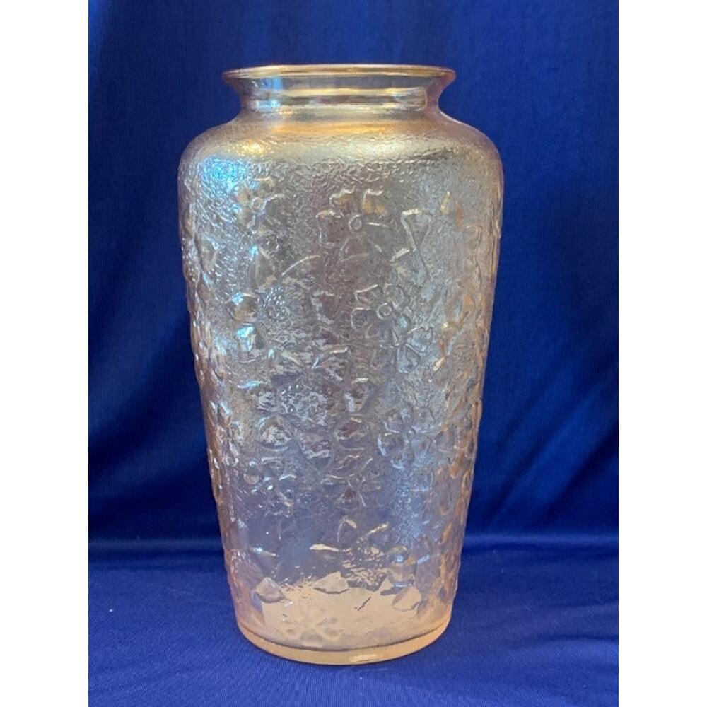 Jenkins Carnival Glass Embossed Golden Flower Vase